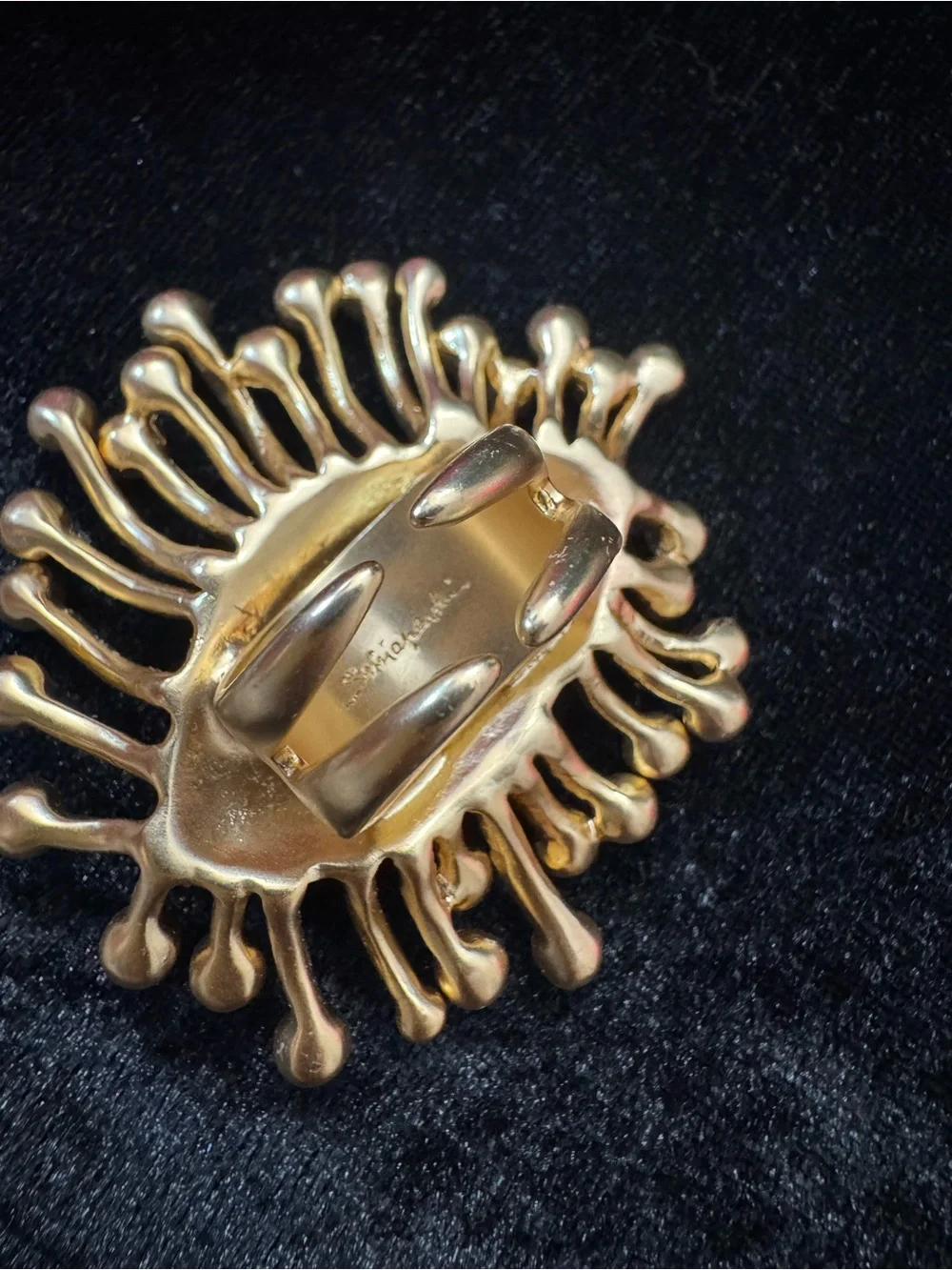 Schiaparelli inspired Gold Crystal Evil Eye ring with Black and Blue Accents